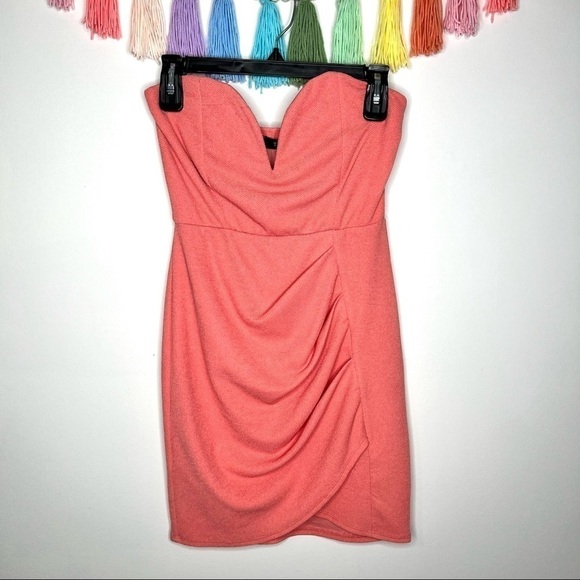 Trac Coral Deep Plunge Bandeau Mini Going Out Party Dress Size Medium - Picture 13 of 13
